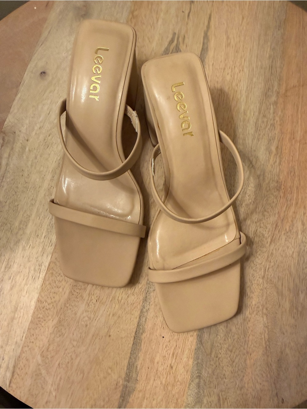 Nude Square-Toe Strappy Heeled Sandals Size 5